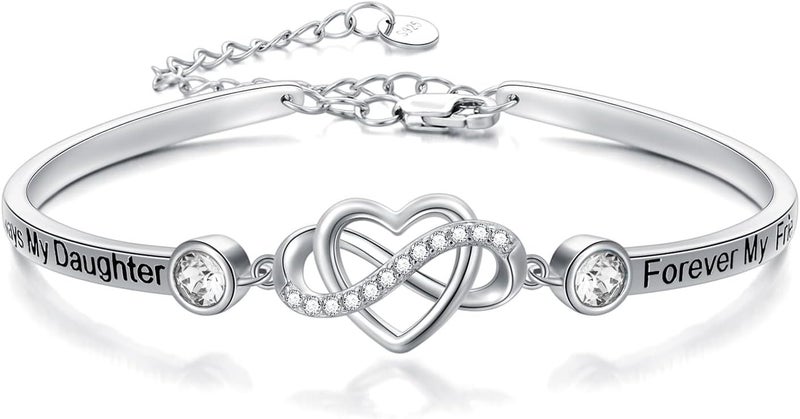 AOBOCO 925 Sterling Silver Adjustable Infinity Heart Bangle Bracelet for Sister Best Friend Daughter Mom Grandma Granddaughter Daughter in Law Godmother Goddaughter Stepmom Stepdaughter - Image 1